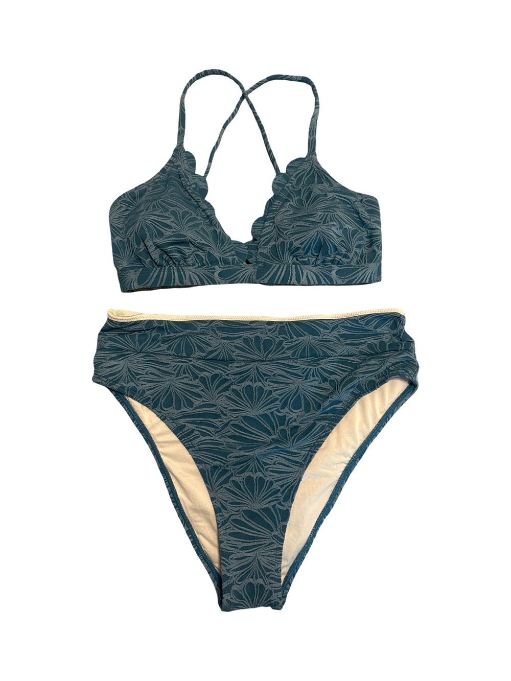 CUPSHE Cyan Scalloped High-Waisted Bikini Set Size Medium